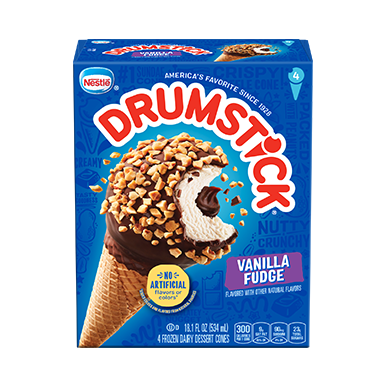 Carton of Drumstick vanilla fudge cones