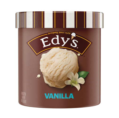 48 Ounce tub of Edy's Vanilla frozen dairy dessert.