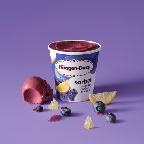 SORBET Summer Blueberry & Lemon Sorbet Sun-ripened blueberries from the Pacific Northwest blended with bright, zesty lemon. Sweet, summery, and refreshing all in one perfect bite.