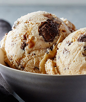 Pint of Haagen-Dazs caramel cone ice cream inside view