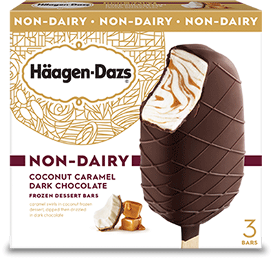 Box of Haagen-Dazs non dairy coconut caramel ice cream bars