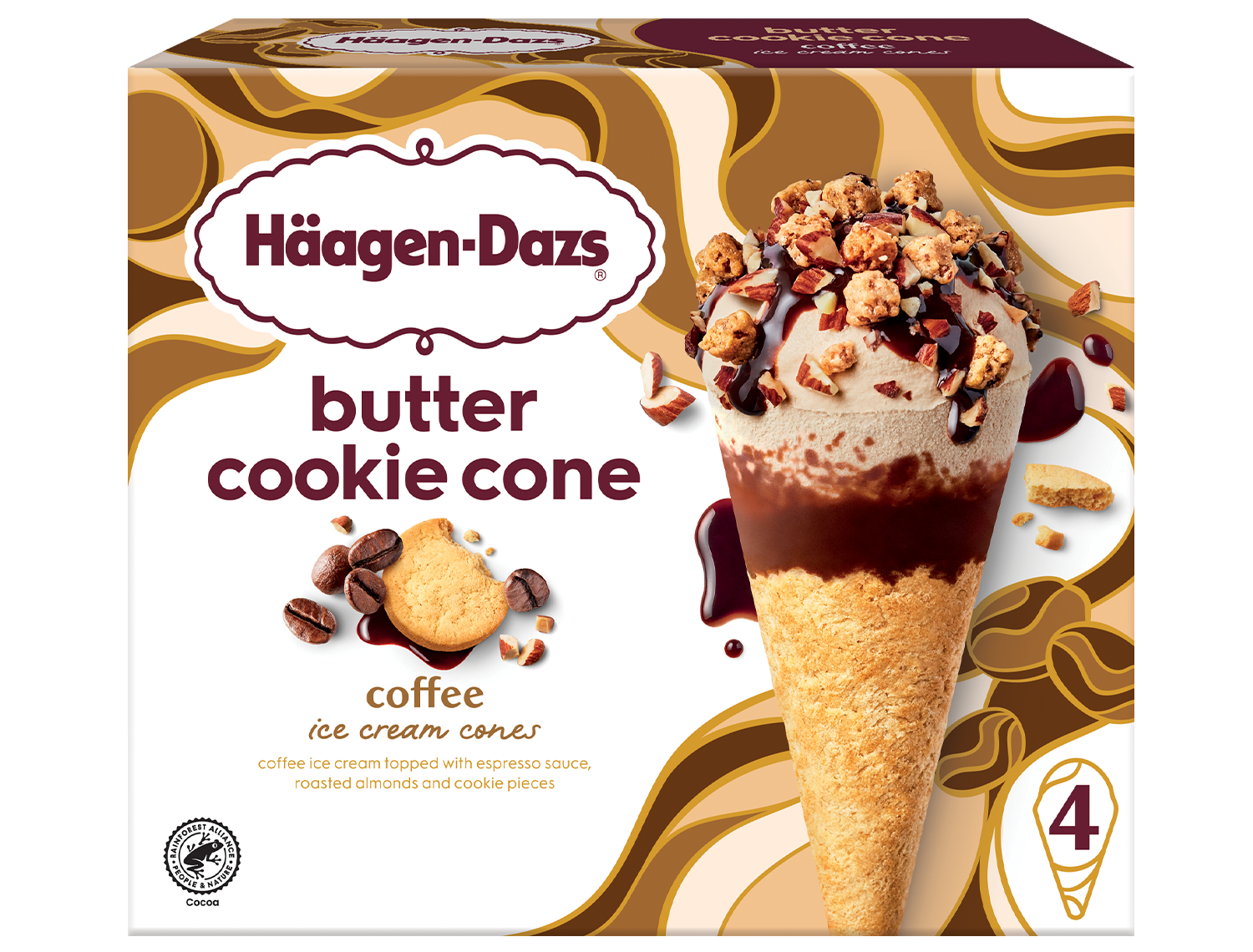 Haagen Dazs Coffee Butter Cookie Ice Cream Cones package.