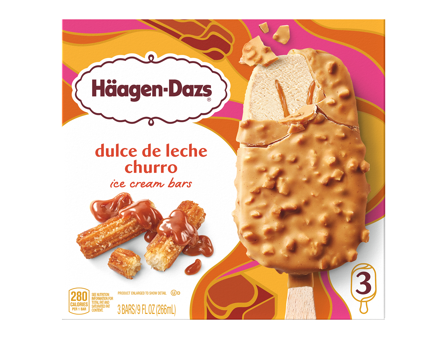 Three pack of Haagen Dazs Dulce De Leche Ice Cream Bars.