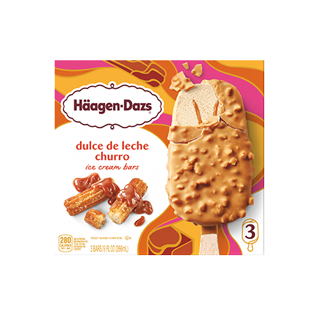 Three pack of Haagen Dazs Dulce De Leche Ice Cream Bars.