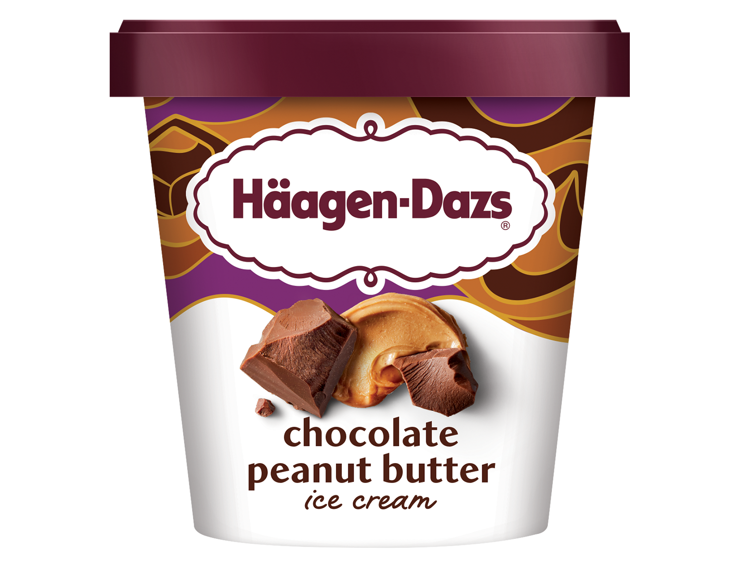 Haagen Dazs Chocolate Peanut Butter Ice Cream 14 oz tub.