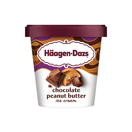 Haagen Dazs Chocolate Peanut Butter Ice Cream 14 oz tub.