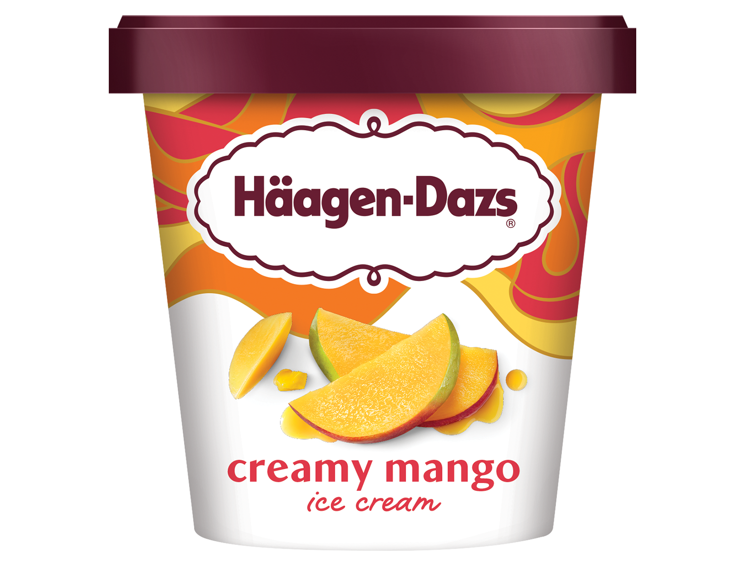 Haagen Dazs Creamy Mango Ice Cream 14 oz tub.
