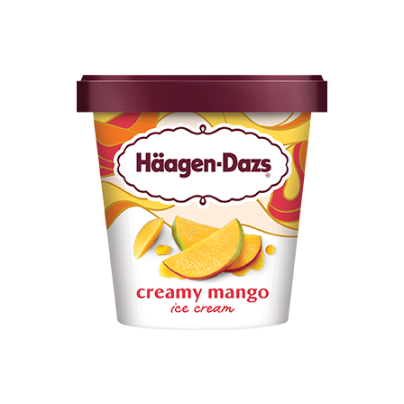 Haagen Dazs Creamy Mango Ice Cream 14 oz tub.