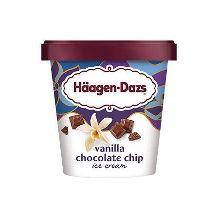 Haagen Dazs Vanilla Chocolate Chip Ice Cream 14 oz container.