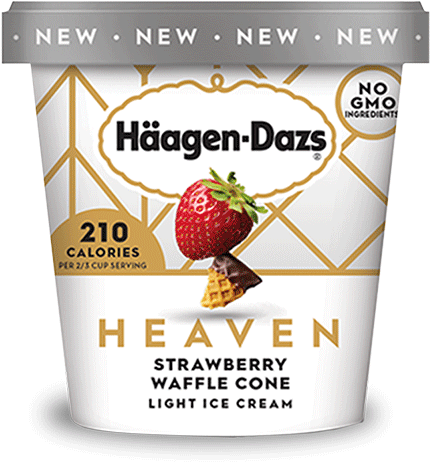 Pint of Haagen-Dazs heaven strawberry waffle cone light ice cream