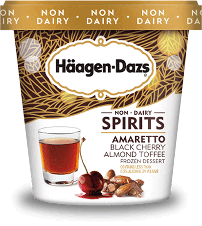 Pint of Haagen-Dazs non-dairy spirits amaretto black cherry almond toffee frozen dessert