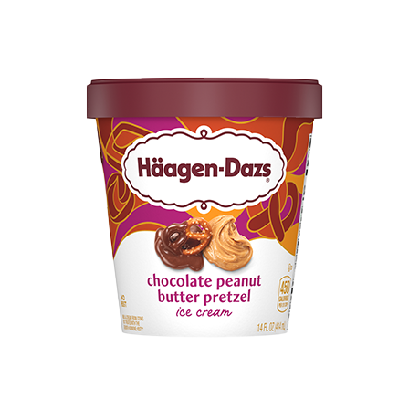 Haagen Dazs Chocolate Peanut Butter Pretzel Ice Cream tub.