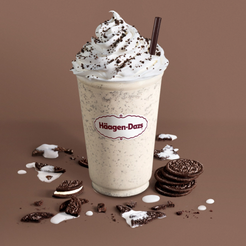 Cookies & Cream Shake Cookies & Cream Ice Cream blended and topped with whipped cream and chocolate cookie crunch.