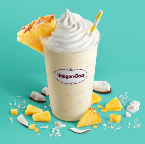 Pineapple Coconut Shake Juicy Pineapple Coconut Ice Cream, blended and topped with whipped cream and garnished with fresh pineapple. Available at participating shop locations.