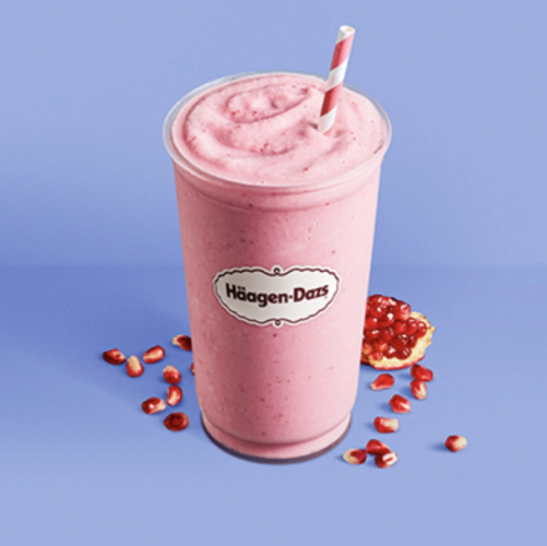 Pomegranate Berry Smoothie Strawberries with Raspberry Sorbet, pomegranate juice and Vanilla Ice Cream.