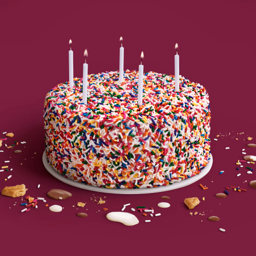 Rose’s Birthday Cake Our classic Vanilla and Chocolate ice creams layered with sprinkles shortbread cookie pieces, covered in even more colorful sprinkles.