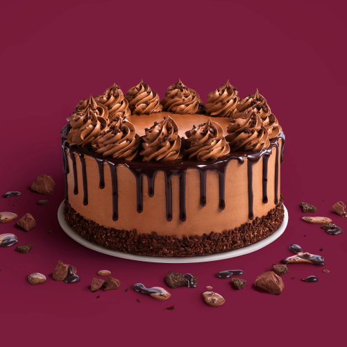 Triple Chocolate Cake Rich Belgian Chocolate ice cream layered with chocolate cookie pieces and chocolate frosting, topped with creamy chocolate frosting and finished with a crunchy chocolate drizzle.