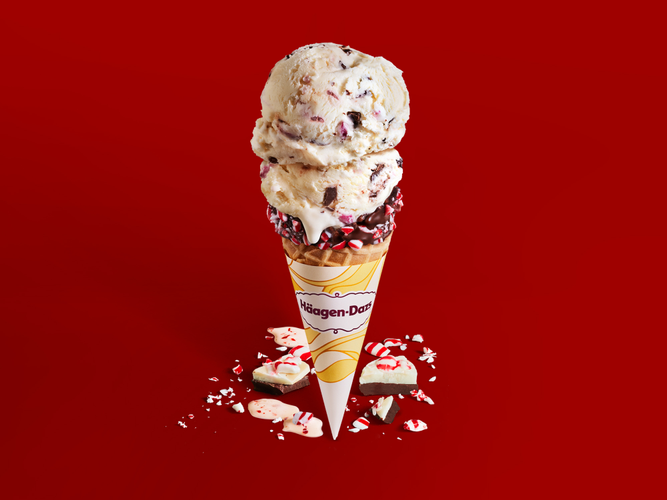 Peppermint Bark Waffle Cone.