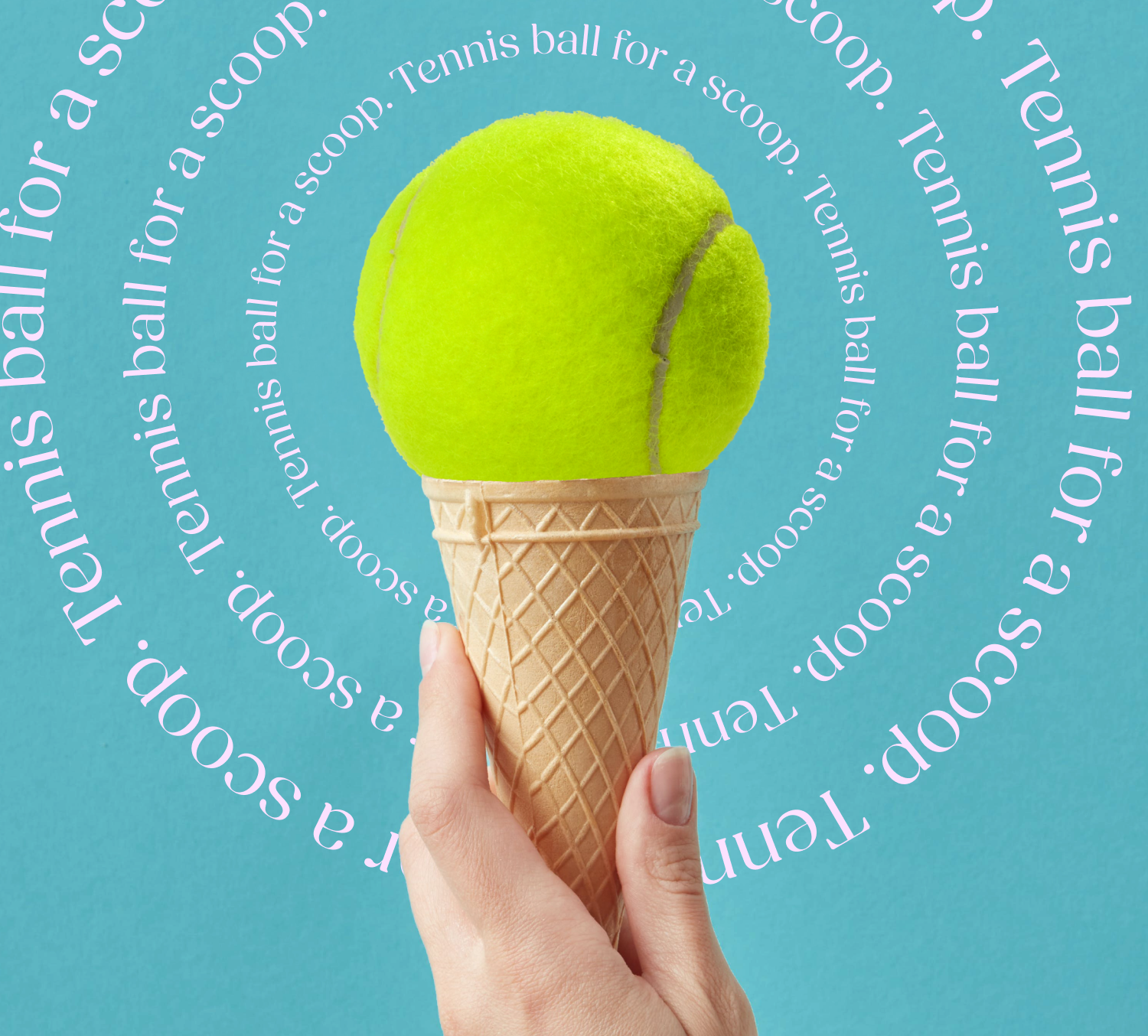 An ice cream cone topped with a tennis ball instead of ice cream. 