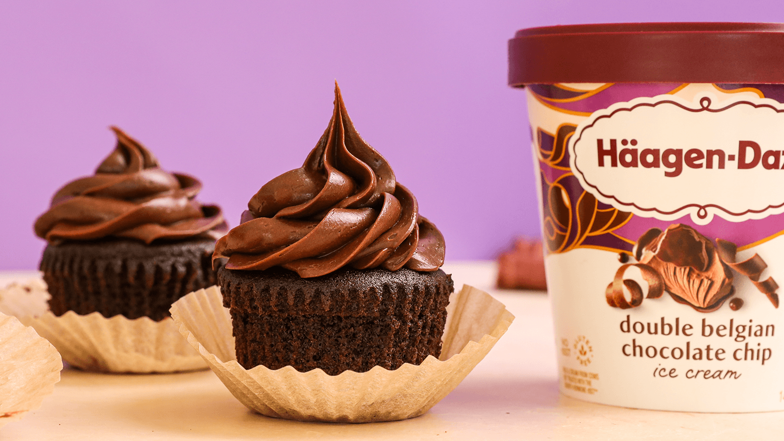 Finished Haagen Dazs Double Belgian Chocolate Chip cupcakes.