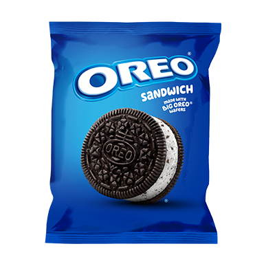 Individually wrapped package of Oreo frozen dairy dessert sandwich.