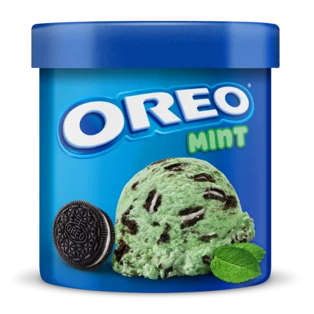 Carton of Oreo Mint frozen dairy dessert. 