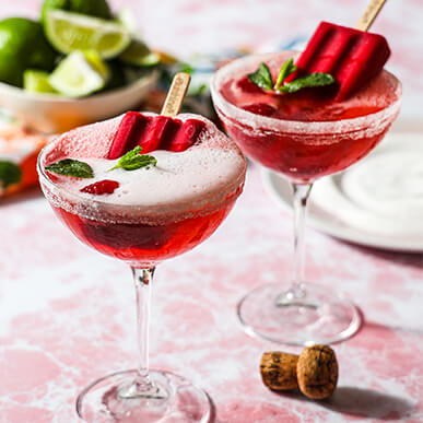 2 glasses of Outshine raspberry mimosa