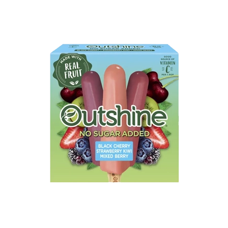 Outshine No Sugar Added Black Cherry, Strawberry Kiwi & Mixed Berry mini fruit pops variety pack.