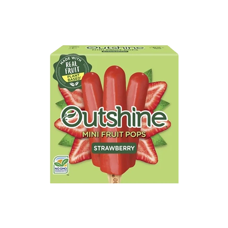 Box of Outshine Strawberry mini fruit pops.