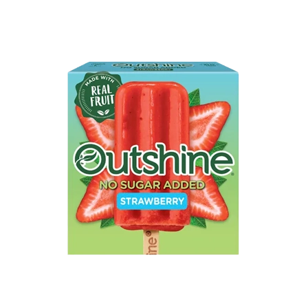 No sugar addded Outshine Strawberry Frozen Fruit Bars package.