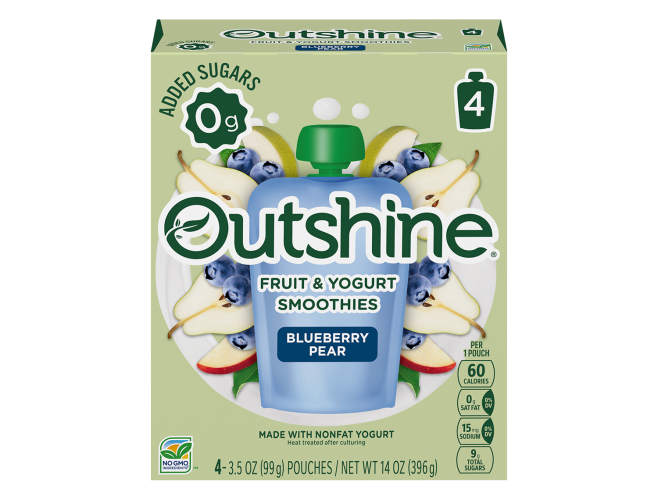 Outshine Blueberry Pear fruit and yogurt smoothie.