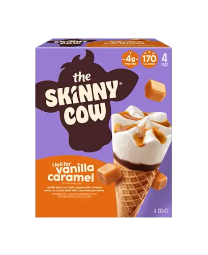 Four pack of Skinny Cow vanilla caramel ice cream cones.