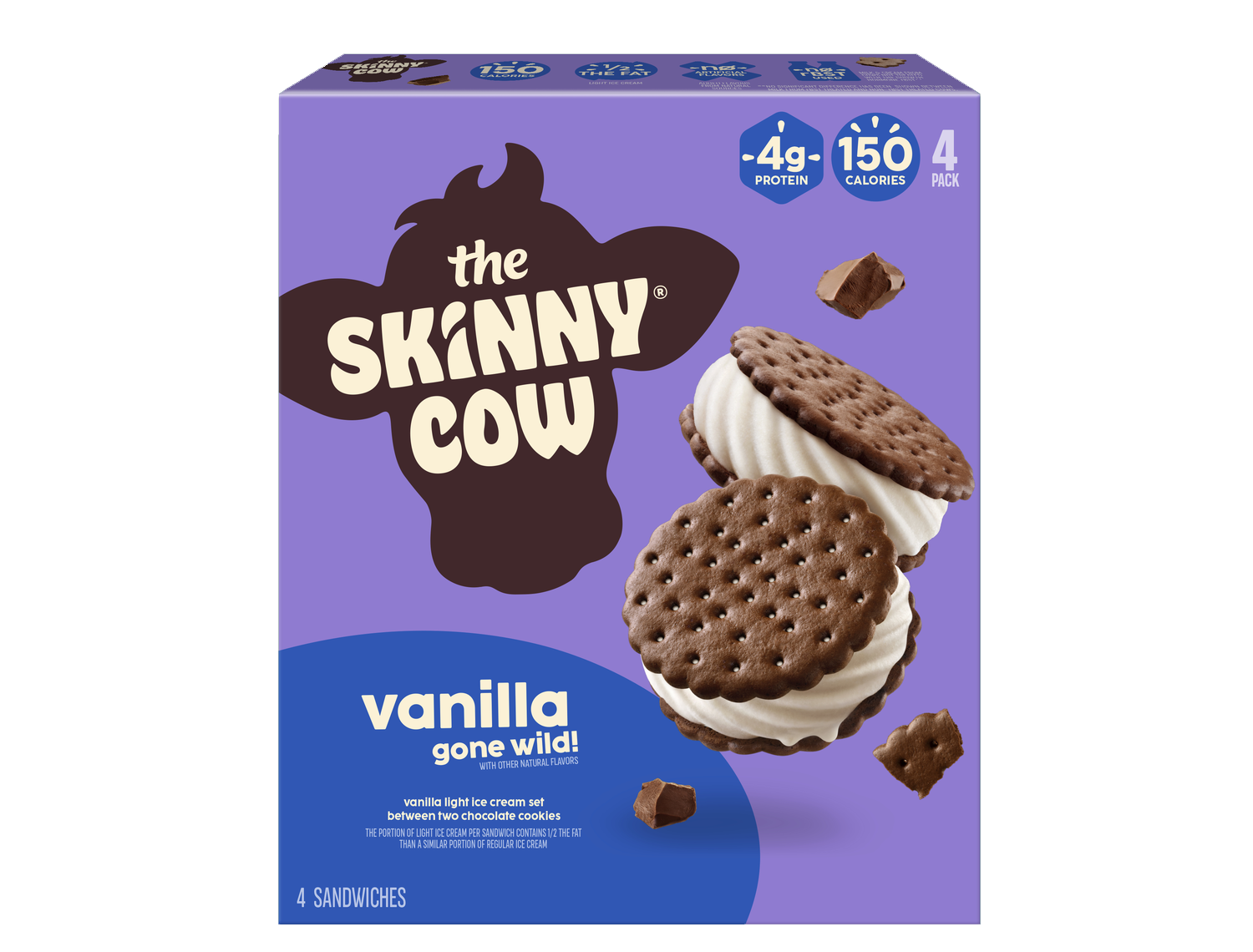 Four pack of Skinny Cow vanilla gone wild ice cream sandwiches.