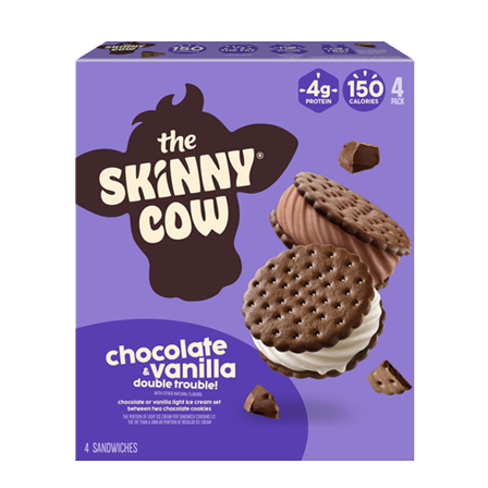 Four pack of Skinny Cow Chocolate and Vanilla ice cream sandwiches.
