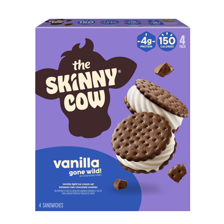 Four pack of Skinny Cow Vanilla gone wild ice cream sandwiches.